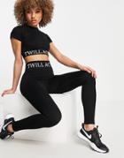 Twill Active Recycled Seamless High Waisted Panel Leggings In Black