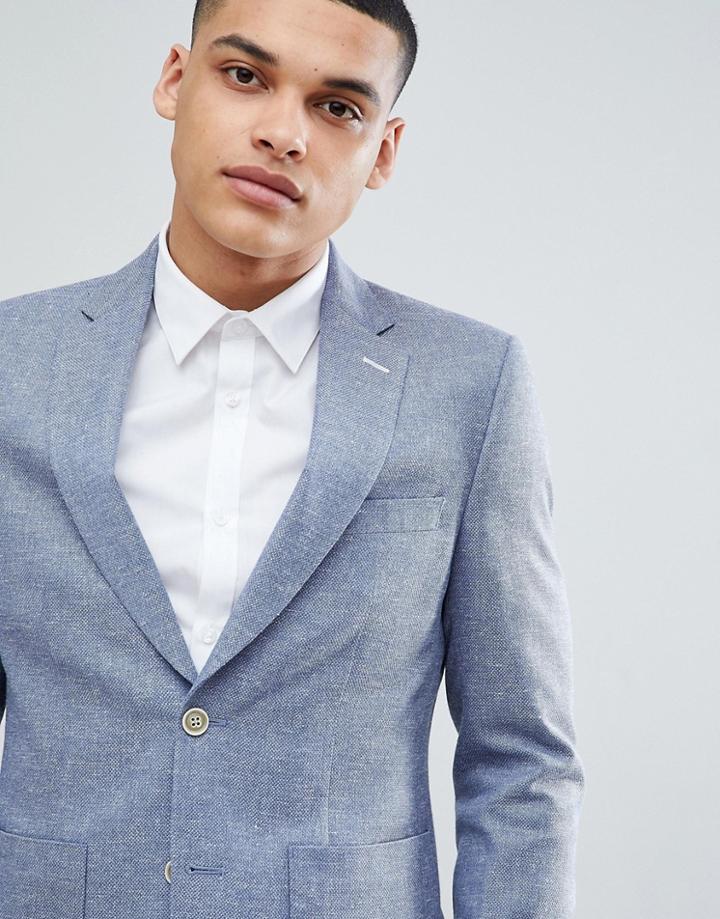 Moss London Slim Blazer In Blue Texture - Blue