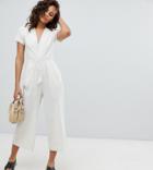 Asos Design Tall Cotton Embroidered Jumpsuit With Tassel - Cream