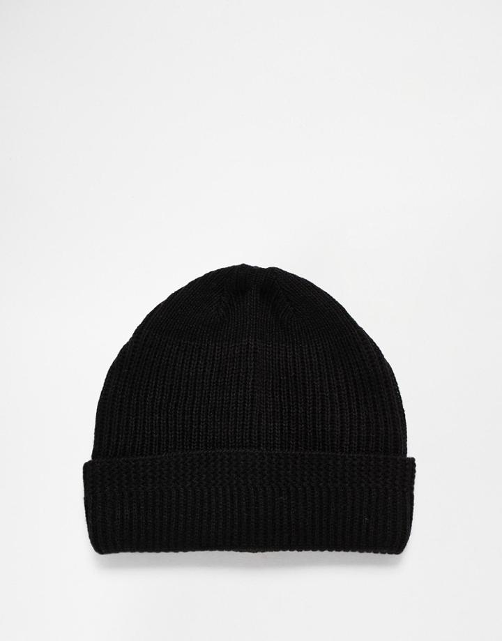Asos Fisherman Beanie With Stitch Detail In Black - Black