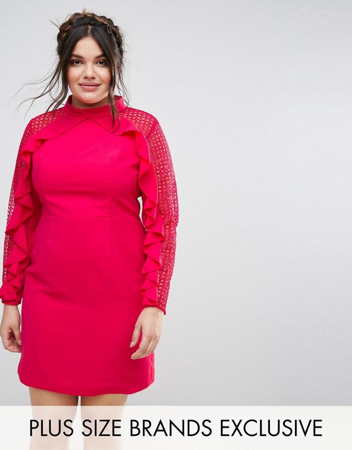 Truly You Pencil Dress With Ruffle And Lace Detail - Multi