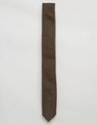 Asos Slim Tie In Wool Mix With Colored Neps And Frayed Edge - Brown