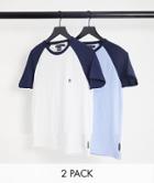 French Connection 2 Pack Raglan T-shirt In Sky Blue & White-multi