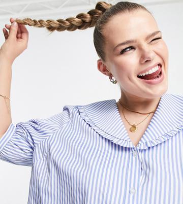 Nobody's Child Plus Oversized Collar Blouse In Blue Stripe