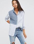 Asos Oversized Twill Shirt In Color Block - Blue