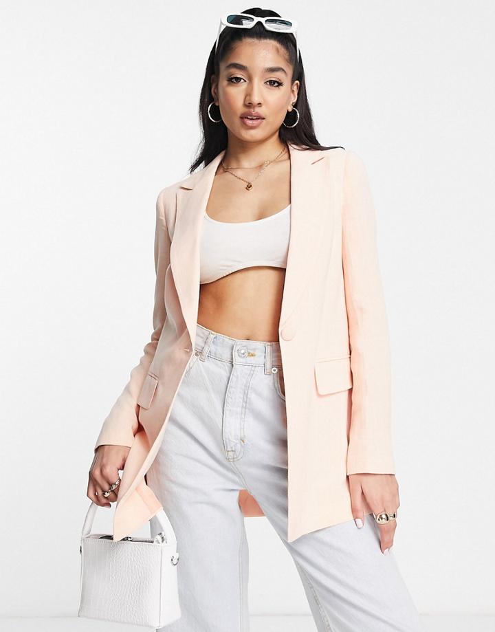 Miss Selfridge Linen Blend Blazer In Peach - Part Of A Set-orange