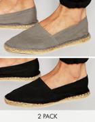 Asos Canvas Espadrilles In Black And Gray 2 Pack Save - Multi