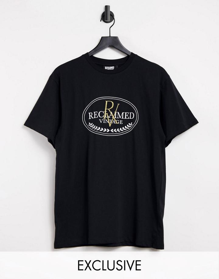 Reclaimed Vintage Inspired T-shirt In Black With Logo Crest Print