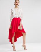 Asos Premium Scuba High Low Prom Skirt - Red