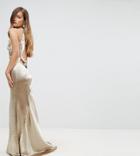 Jarlo Petite High Neck Fishtail Maxi Dress With Strappy Open Back Detail - Gold