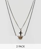 Icon Brand Cross & Pendant Necklaces In 2 Pack - Silver