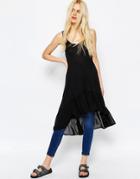 Asos Longline Top With Ruffle Hem - Black