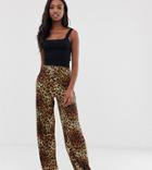 Asos Design Tall Wide Leg Pants In Leopard Print-multi