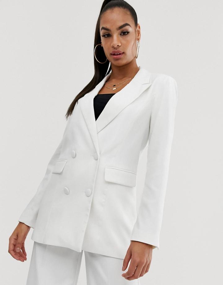Na-kd Two-piece Longline Double Breasted Blazer In White - White