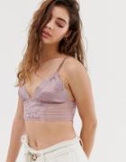 Wild Honey Satin Cami Bralette With Lace Panel-purple