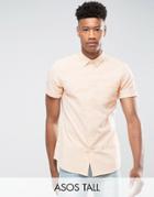 Asos Tall Casual Stretch Slim Oxford Shirt In Orange - Orange