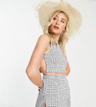 Asos Design Tall Tie Side Beach Matching Top In Jersey Check-multi