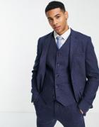 Asos Design Super Skinny Wool Mix Suit Jacket In Navy Herringbone