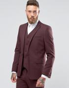 Asos Skinny Suit Jacket In Burgundy - Red