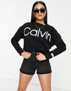 Calvin Klein Jumbo Logo Drop Shoulder Sweatshirt In Black-multi