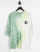 Asos Design Oversized T-shirt In Green Tie Dye With Print-multi