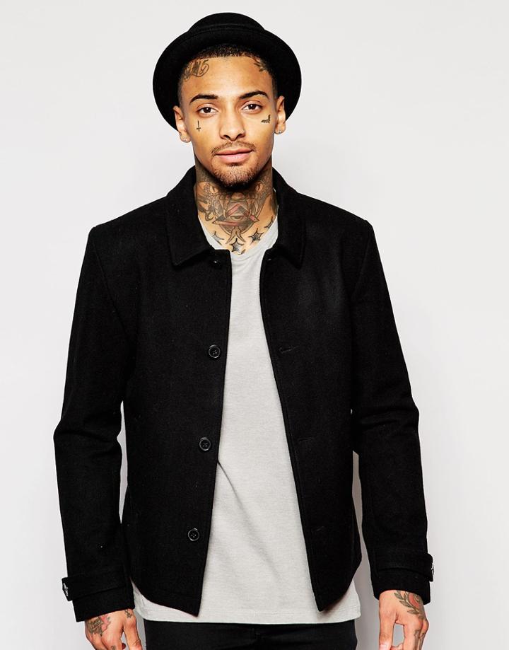 Asos Wool Mix Harrington Jacket In Black - Black