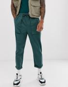 Asos Design Relaxed Pants In Deep Green With Pocket Detail