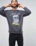 Asos Oversized Metallica Print Sweatshirt With Distressing - Black
