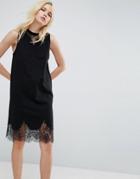 Asos Sleeveless T-shirt Dress With Lace Inserts - Black