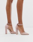Public Desire Sofia Blush Croc Block Heeled Shoes - Beige