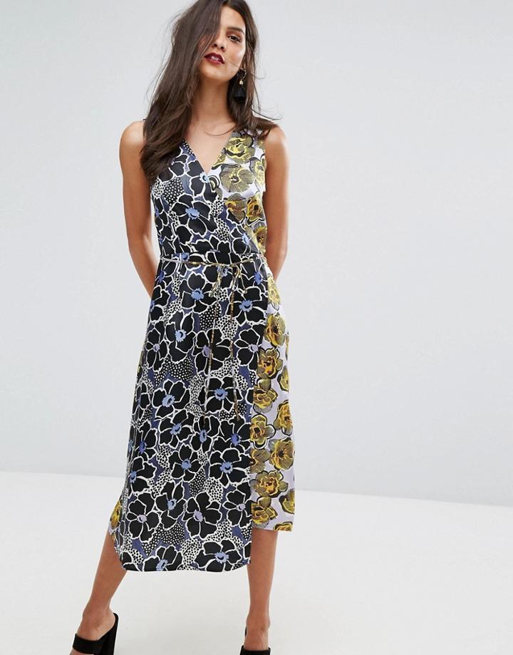 Warehouse Mixed Woodblock Silk Dress - Multi