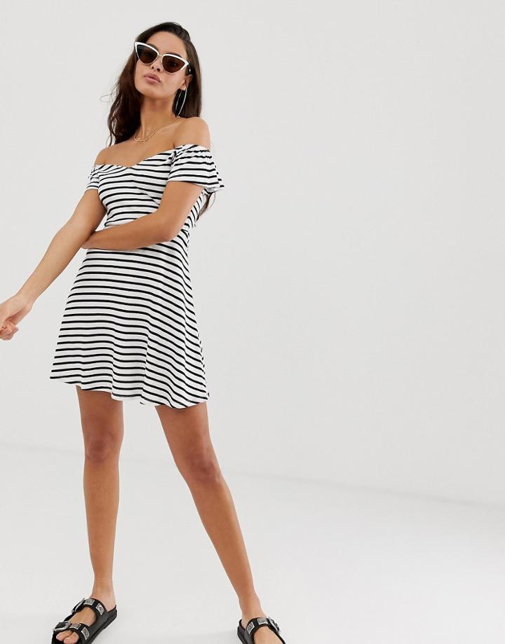 Asos Design Bardot Skater Sundress In Stripe-multi