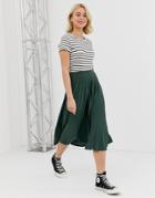 Asos Design Pleated Midi Skirt In Jersey Crepe - Green