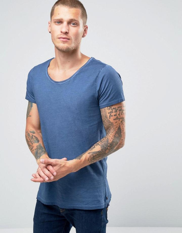 Scotch And Soda Long Fit Oil Washed T-shirt - Blue