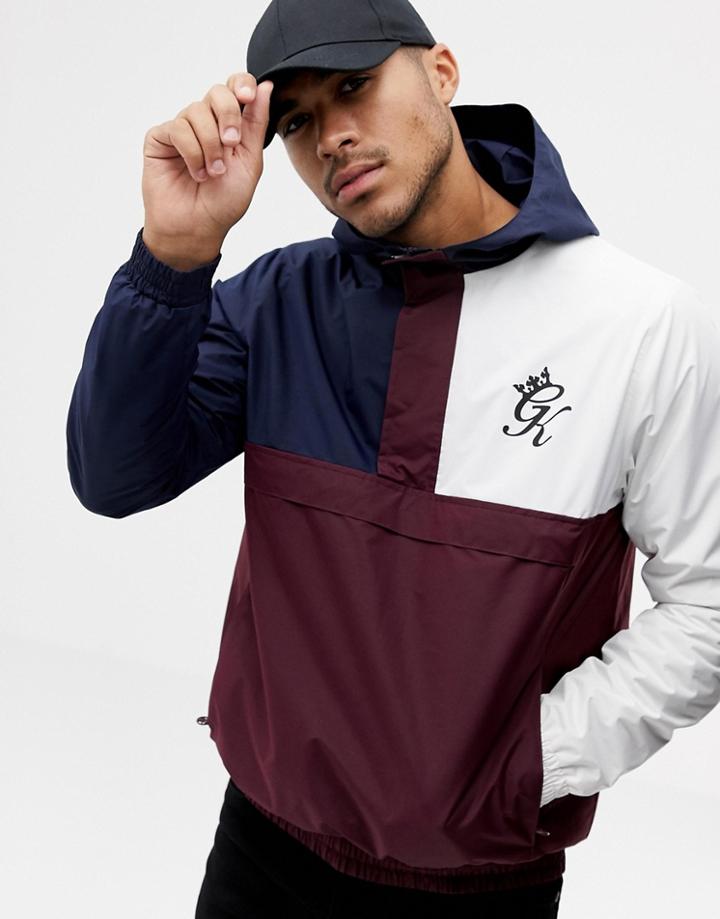 Gym King Hooded Windbreaker In Burgundy Color Block - Red