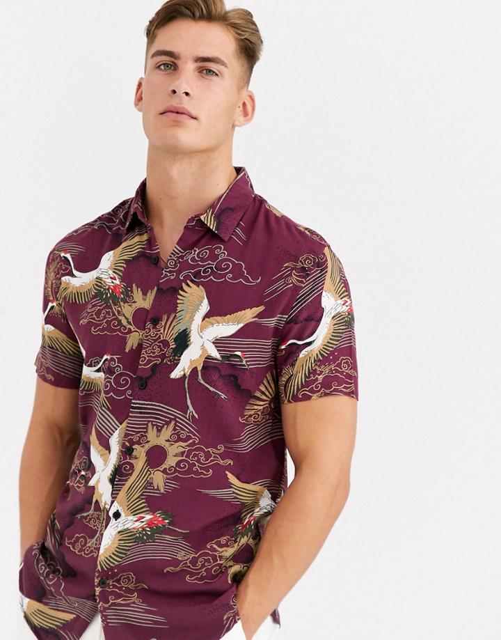 New Look Shirt In Red Swallow Print-yellow
