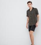 Asos Design Tall Regular Fit Stripe Shirt With Revere Collar In Black - Black