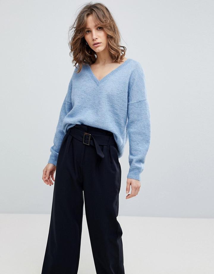 Selected Femme Slouchy V-neck Sweater - Blue