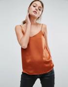 New Look Satin V Neck Cami Top - Orange