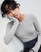 Asos Design Ribbed Sweater In Fine Knit-stone