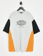 Asos Design Oversized T-shirt In White, Orange And Black Color Block With Brooklyn City Print