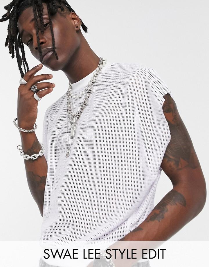 Asos Design Boxy Cropped Tank Tank In White Mesh