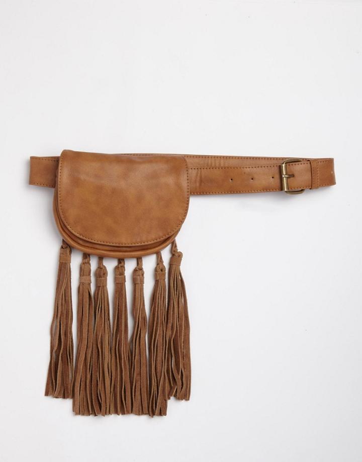 Asos Fringe Tassel Purse Belt - Brown