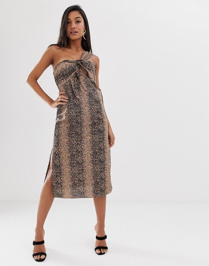 Asos Design Knot Front Midi Sundress In Snake Print - Multi