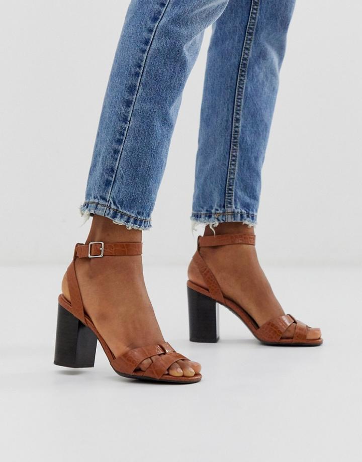 New Look Cross Strap Detail Block Heel In Tan