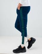 Asos Design Skinny Joggers With Color Blocking And Side Stripes - Blue