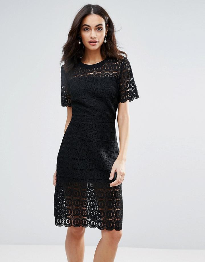 Liquorish Floral Lace Dress - Black
