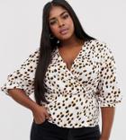 River Island Plus Wrap Blouse In Polka Dot - White