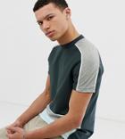Asos Design Tall T-shirt With Polytricot Cut And Sew In Blue - Navy