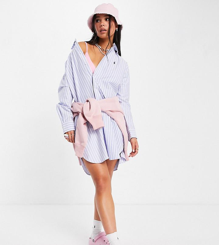 Polo Ralph Lauren X Asos Exclusive Collab Oversized Shirt Dress In Light Blue-white
